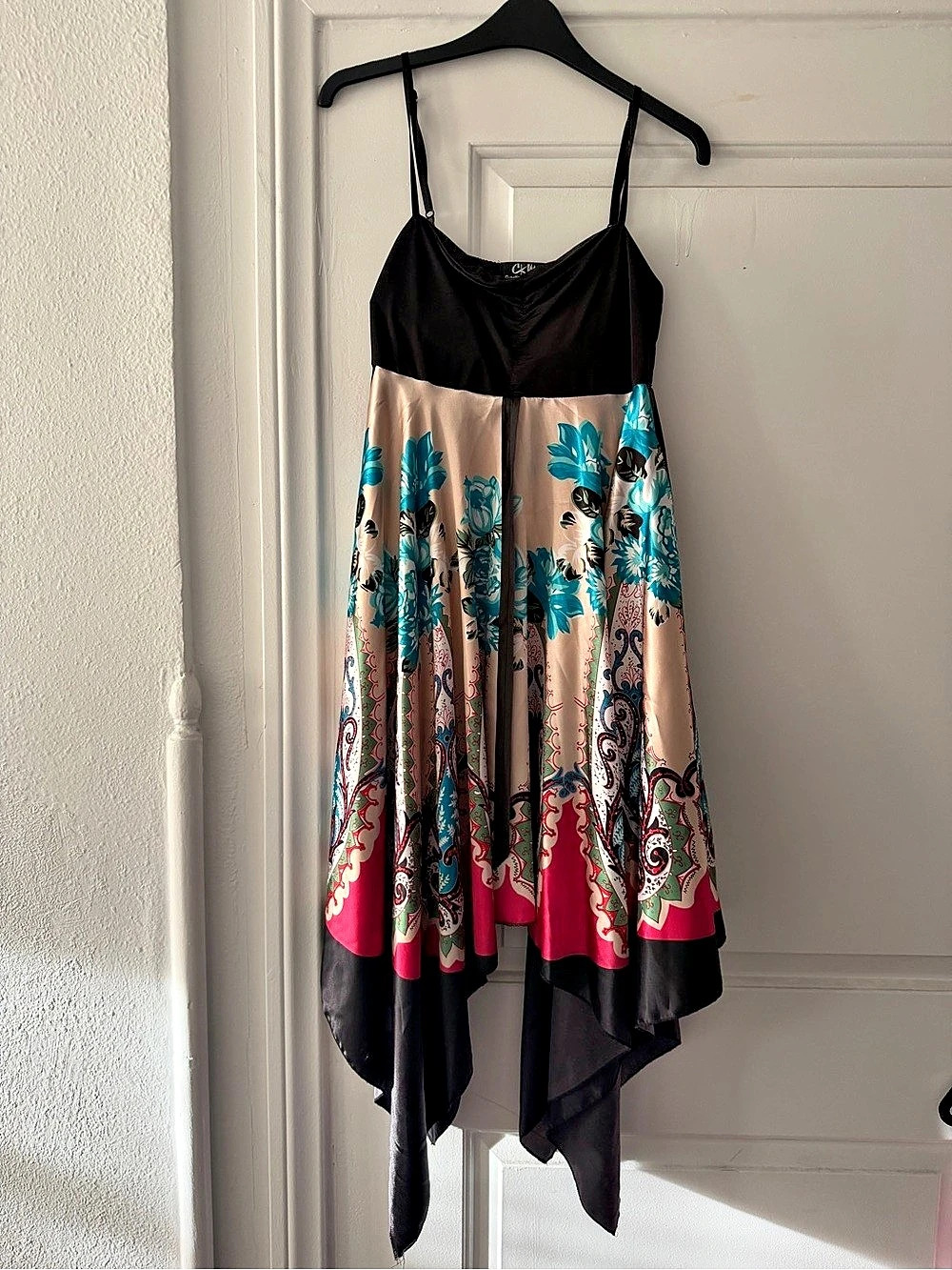 CKM Paisley Floral Scarf High Low Dress in Black blue & Pink free size